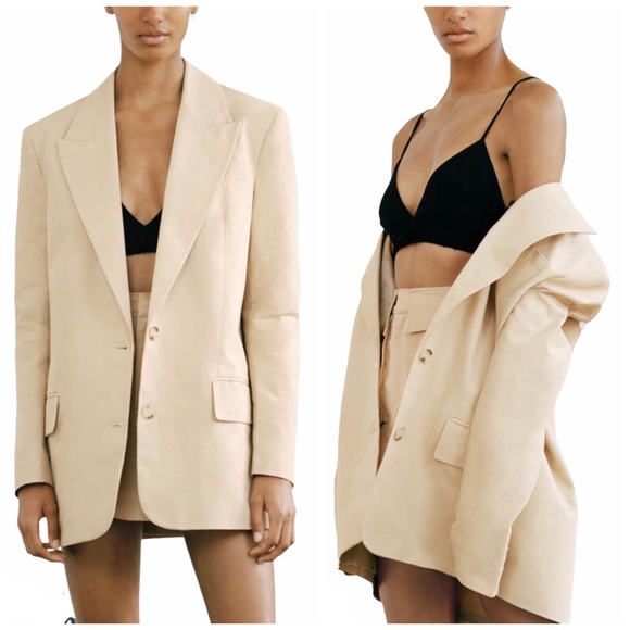 Zara Jackets & Blazers - NEW Zara Linen Blend Rustic Oversized Camel Blazer